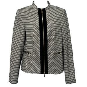 Tommy Hilfiger Navy Blue White Chevron Stripe Full Zip Blazer sz 6 Elbow Patches